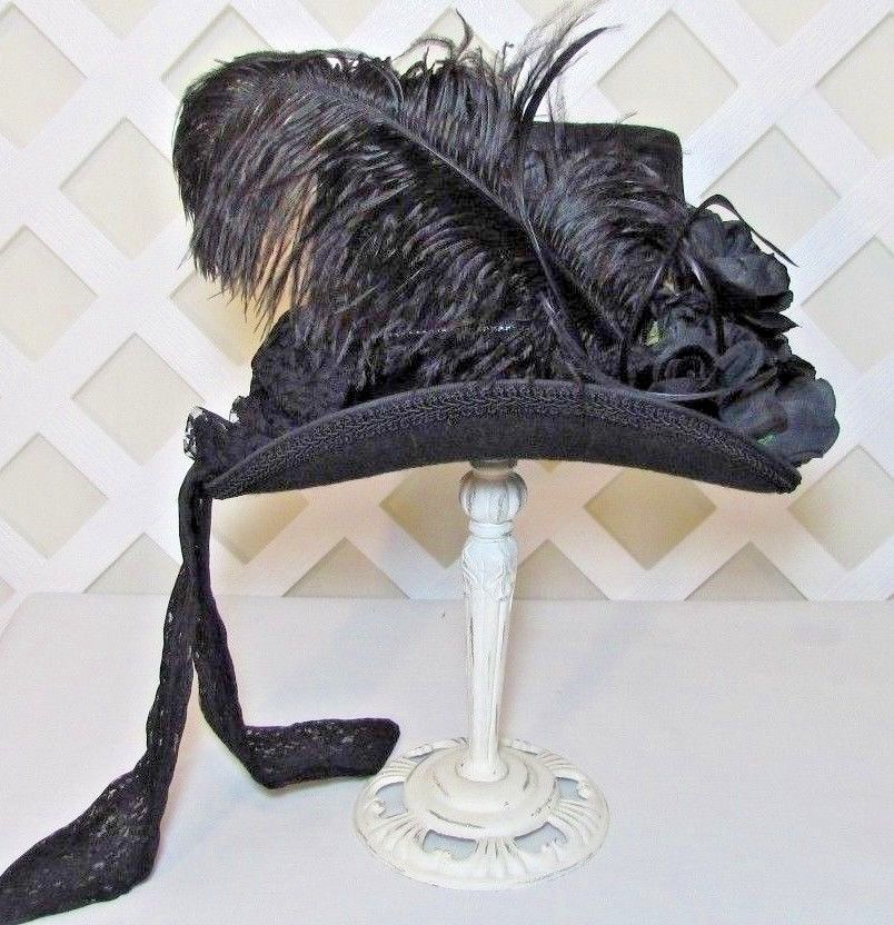 Ladies Black Victorian Gothic Riding Hat