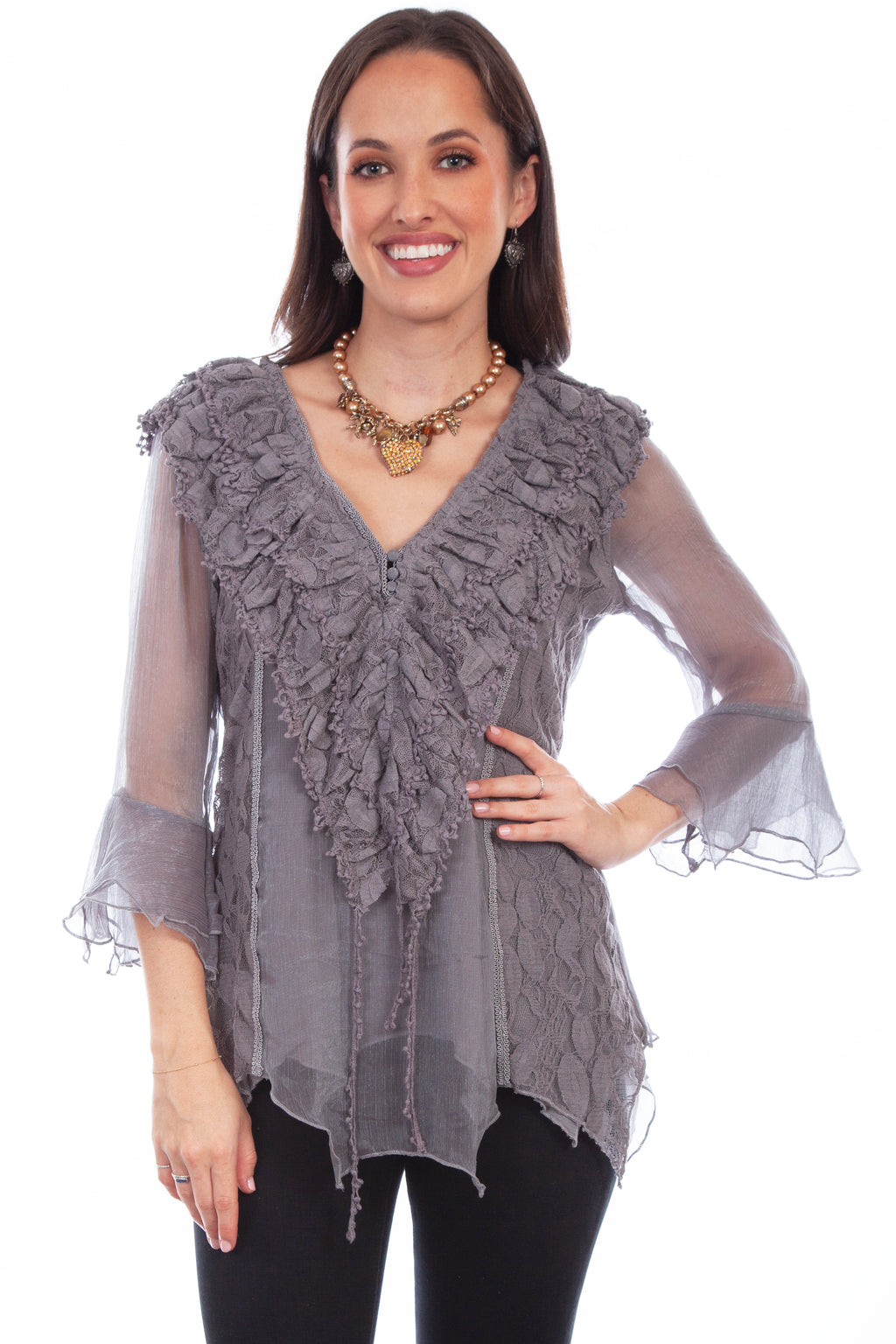 Sundown Lace and Ruffle Honey Creek Blouse-HC752