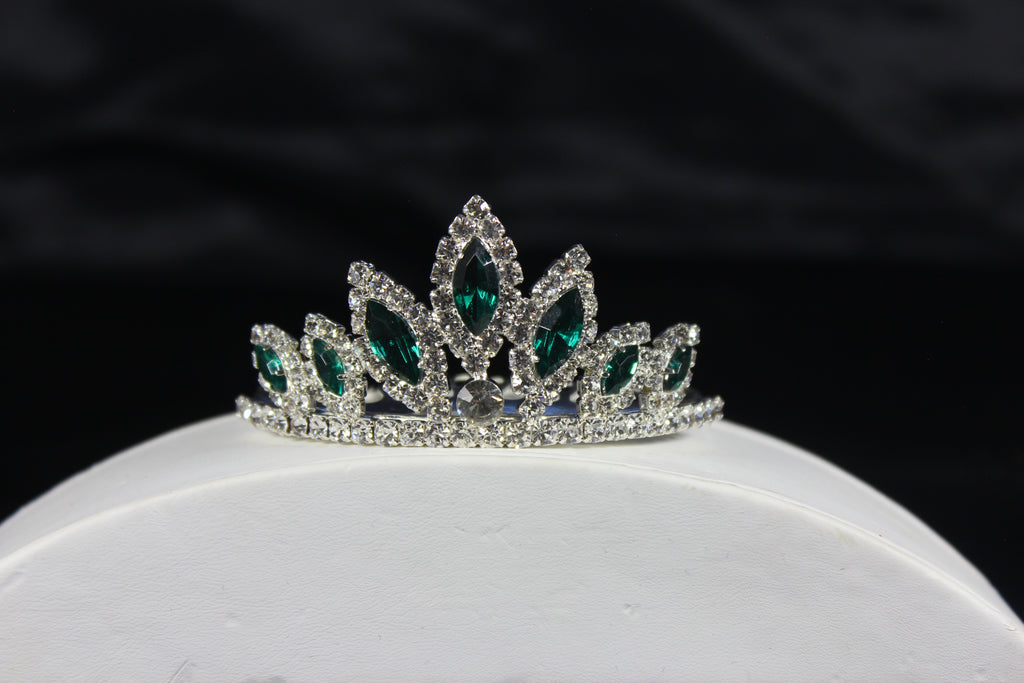 Small Silver Crown with Emerald Rhinestones-TIA20