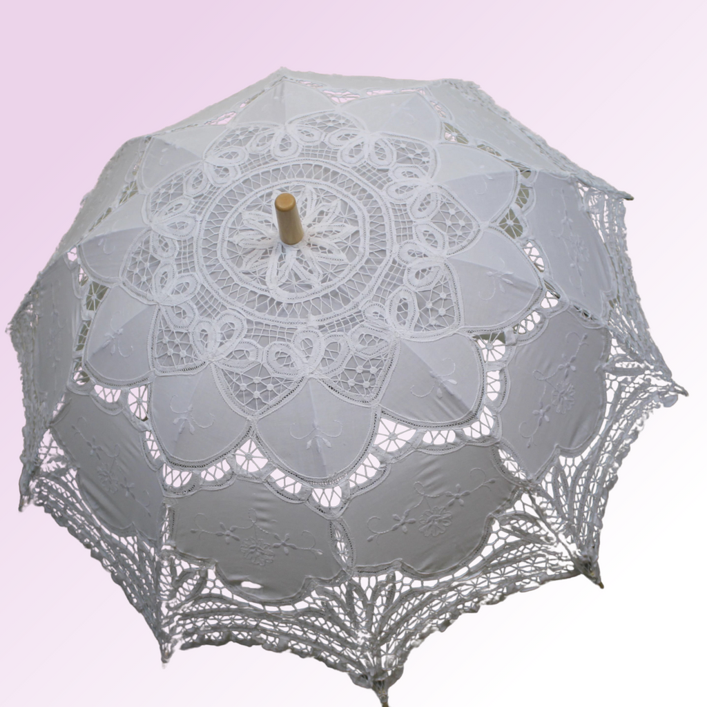 Victorian Battenburg Lace Parasol in White or Black Lace