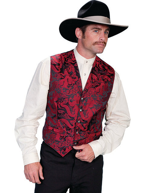 Men's Old West Victorian Dragon Print Vest-RW282