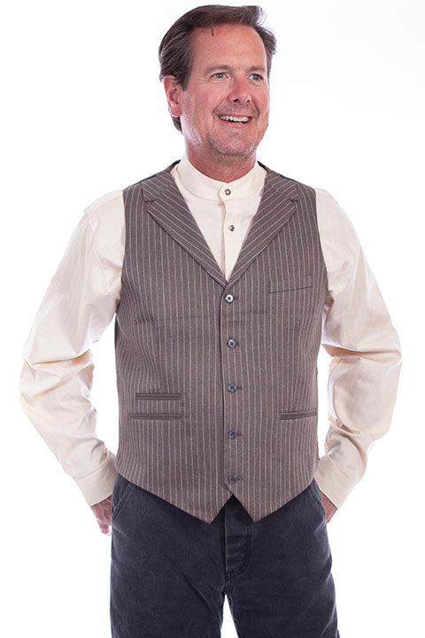 Men's Vintage Pinstripe Brown Vest-RW318