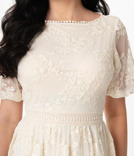 Unique Vintage Off White Lace Andie Midi Dress-BP2