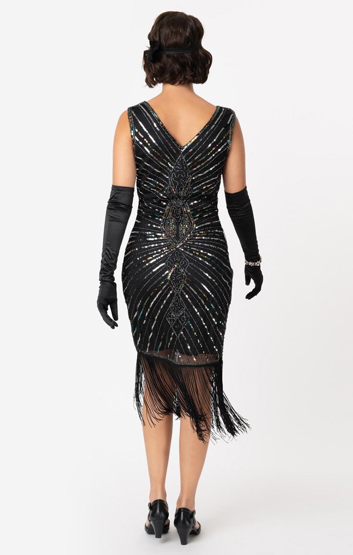 black beaded flapper dress ZAPAKA Women Roaring 20s Party Dress Black Beaded Gatsby Fringed Flapper Dress, Black / L