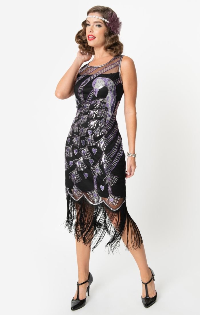 Peacock Beaded Flapper Dress-Antoinette - Blanche's Place