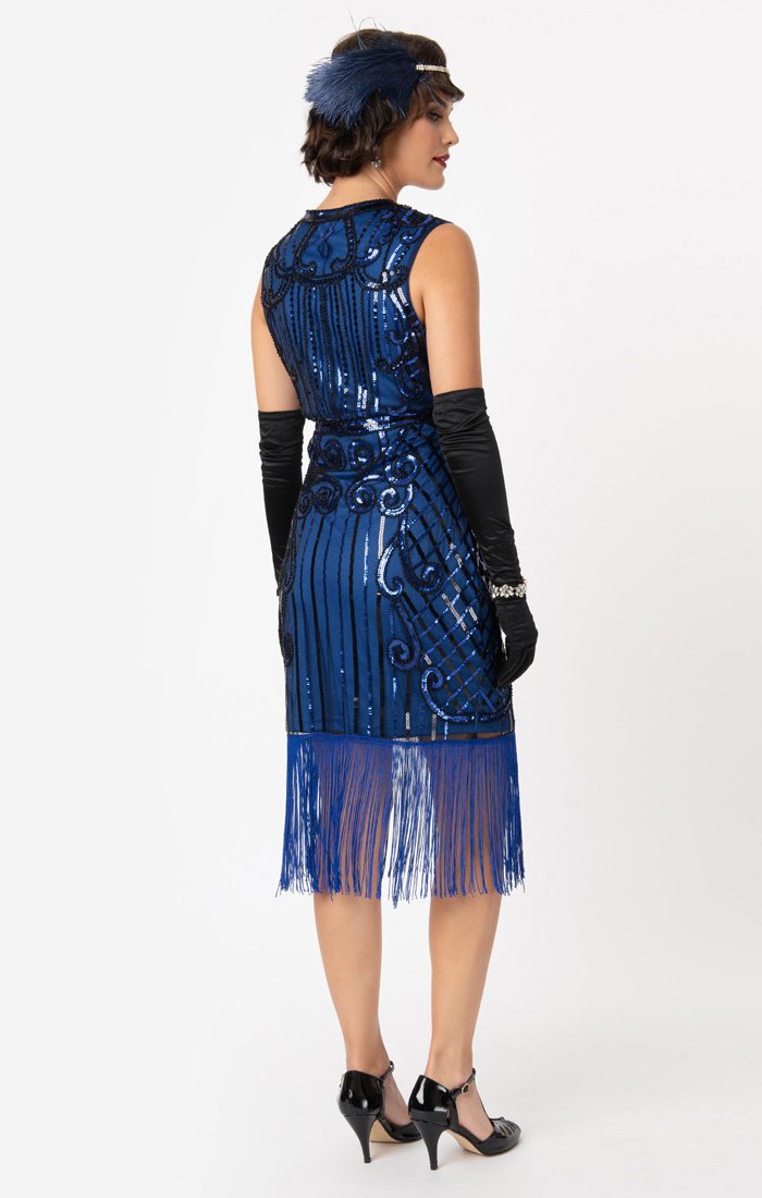 Sapphire Blue 1920's Beaded Flapper Dress-Avignon Sapphire Blue 1920's Beaded Flapper Dress-Avignon