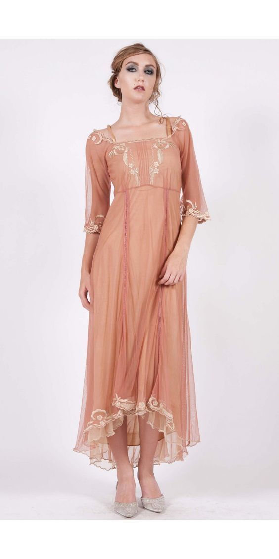 Nataya Vintage Inspired Dress-Rose Gold Size Medium-On Sale Nataya Vintage Inspired Dress-Rose Gold Size Medium-On Sale
