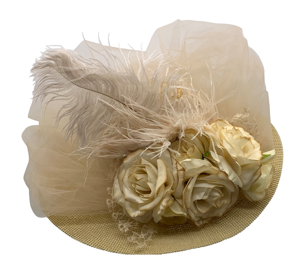 Antique Large Brim Edwardian Hat W/Tulle And Antique Flowers #4491