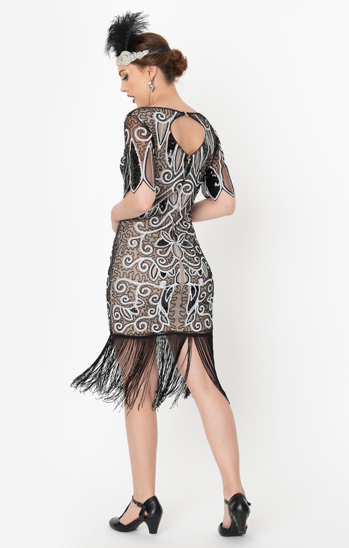 Vintage 1920s Inspired Black & White Sequin Flapper Dress-Florent Vintage 1920s Inspired Black & White Sequin Flapper Dress-Florent