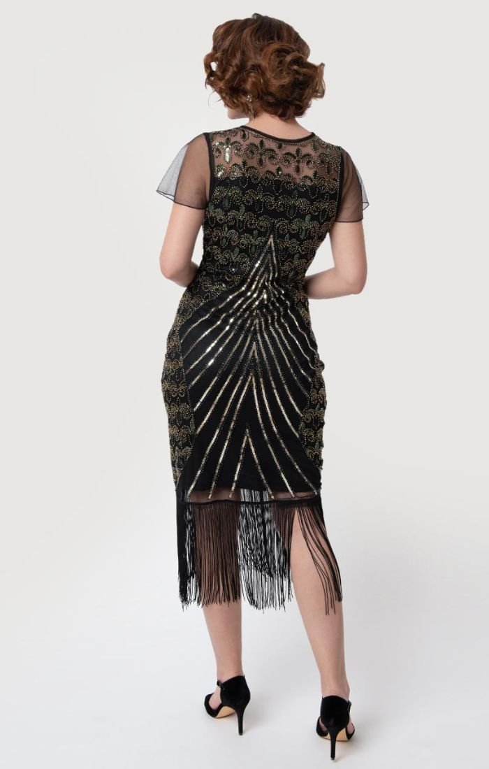 Gorgeous VIntage Inspired Black Cocktail Dress with Beads and Fringe-R Gorgeous VIntage Inspired Black Cocktail Dress with Beads and Fringe-R