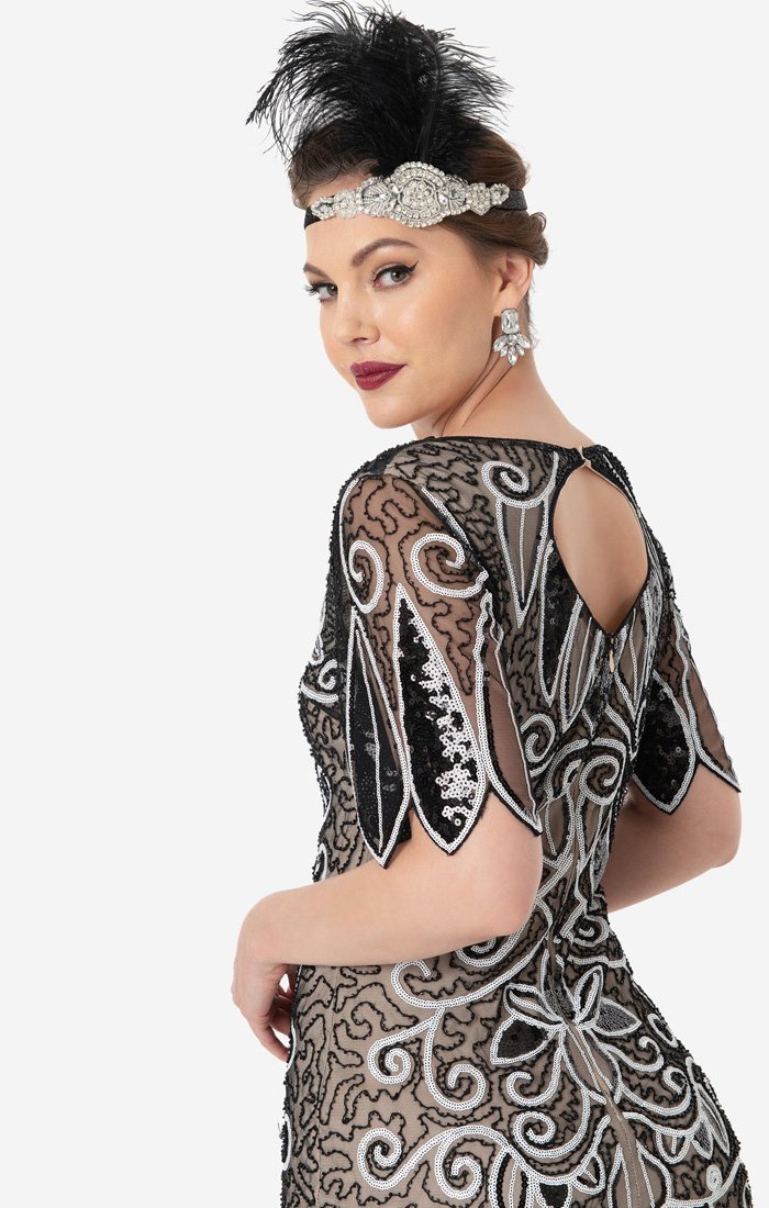 Vintage 1920s Inspired Black & White Sequin  Flapper Dress-Florent - Blanche's Place