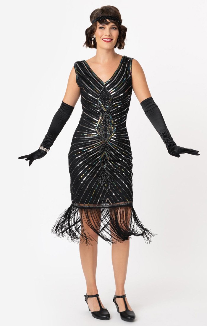 long beaded flapper dress 1920s Floral Beaded Flapper Dress