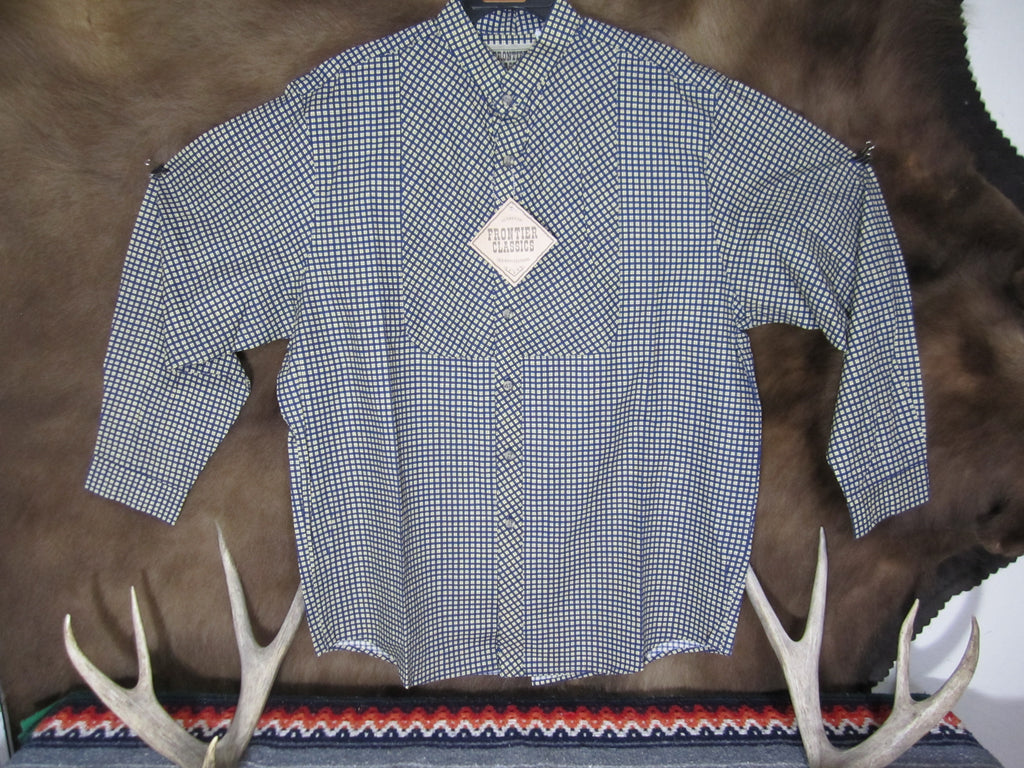 Men's Old West Dark Blue Check Bib Front Shirt-CM5483-FC1A