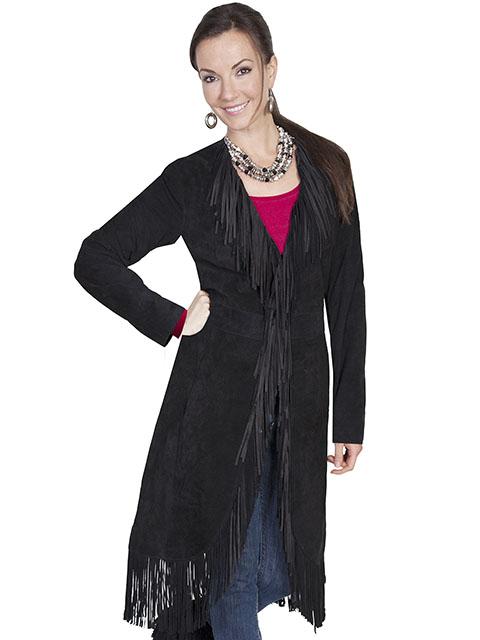 Womans Long Maxi Leather Western Fringe Coat-L19 - Blanche's Place