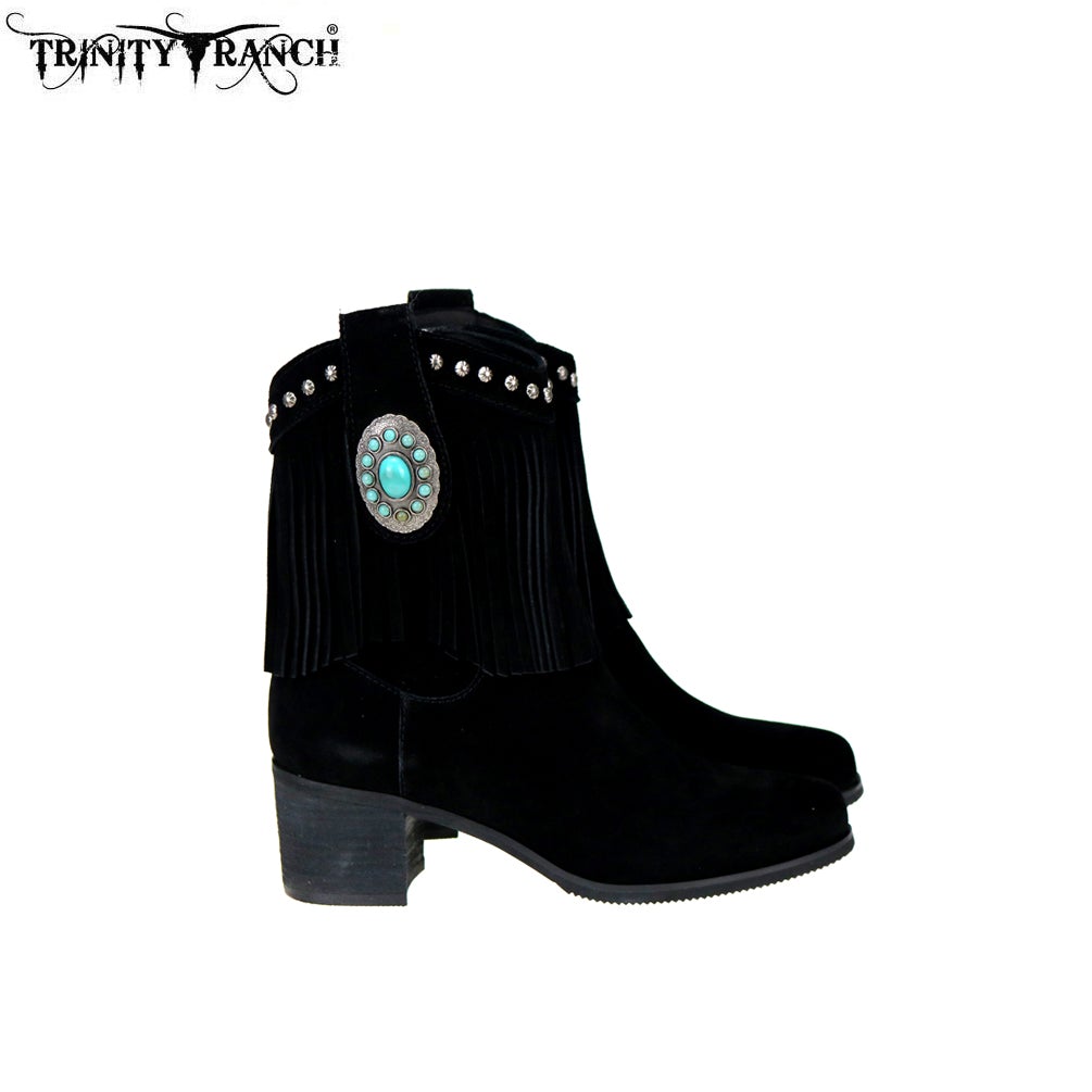 LBT-002 Trinity Ranch Western Leather Suede Booties Fringe Collection