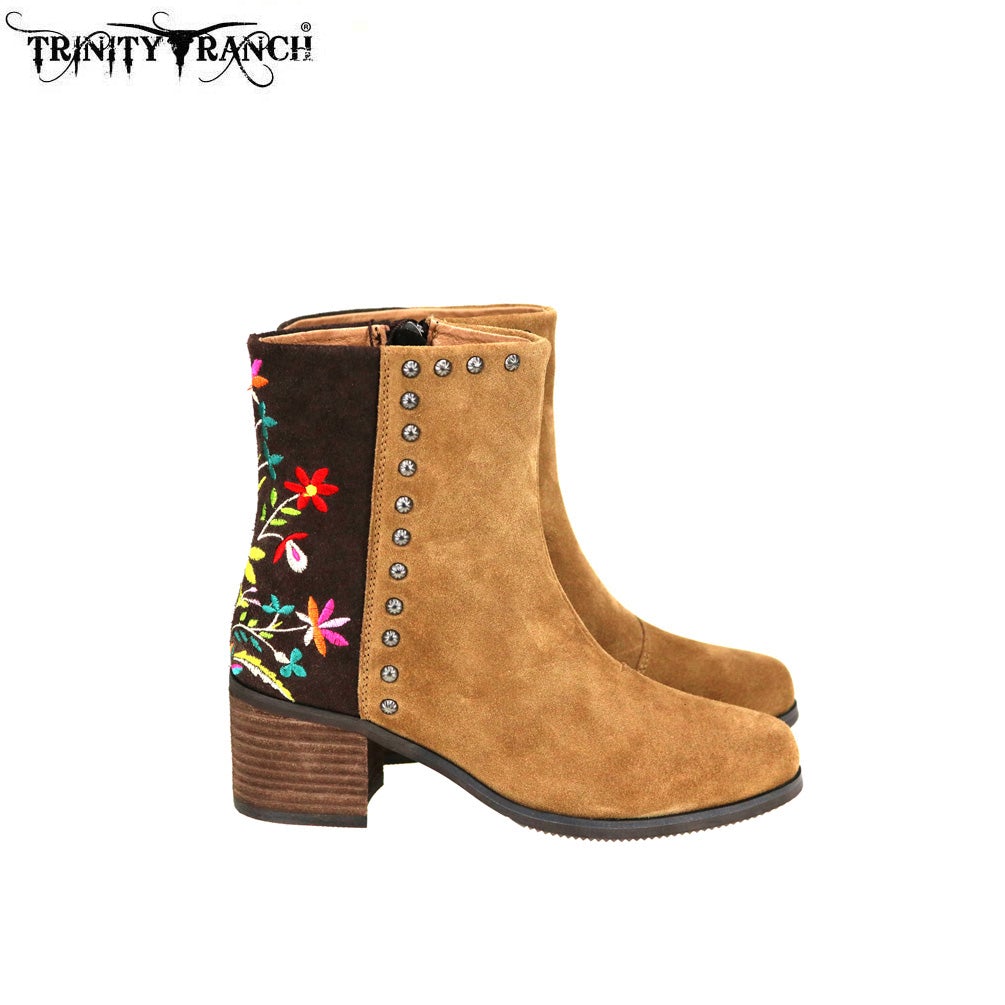 LBT-005 Trinity Ranch Western Leather Suede Booties Embroidered Collection