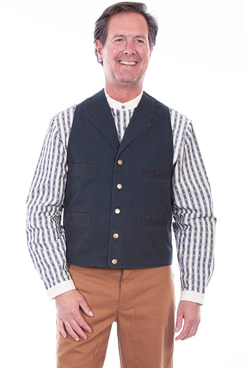 Mens Black Old West Cowboy Canvas Vest