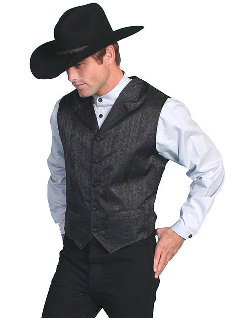 Mens Black Dress Wedding Vest with Floral Pattern