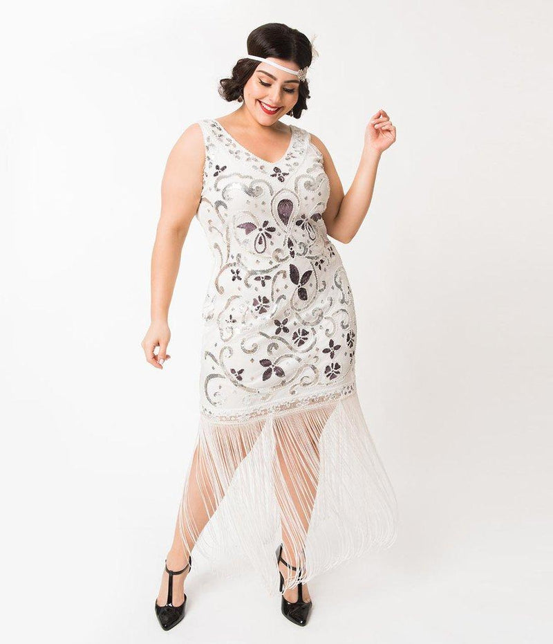 Plus size top white flapper dress