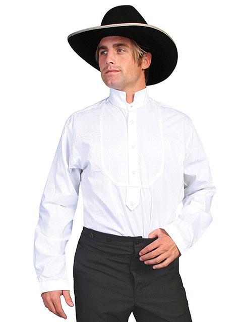 Mens Old West White Wedding Dress Shirt with Inset Bib-RW155 - Blanche's Place