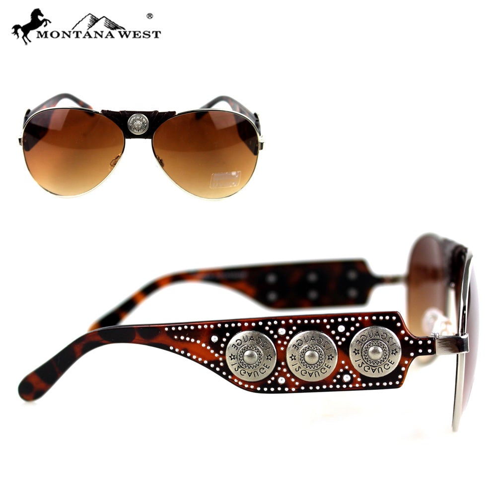SGS-3711 Montana West Gauge Concho Collection Aviator Sunglasses By Pair