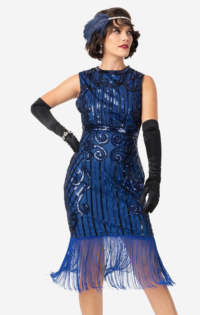 Sapphire Blue 1920's Beaded Flapper Dress-Avignon Sapphire Blue 1920's Beaded Flapper Dress-Avignon