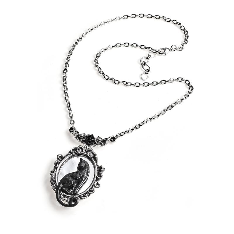 Alchemy Gothic Victorian Black Cat Necklace-P895 - Blanche's Place