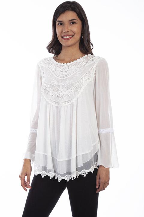 Victorian Inspired White Lace Tunic Blouse by Honey Creek-HC611 - Blanche's Place