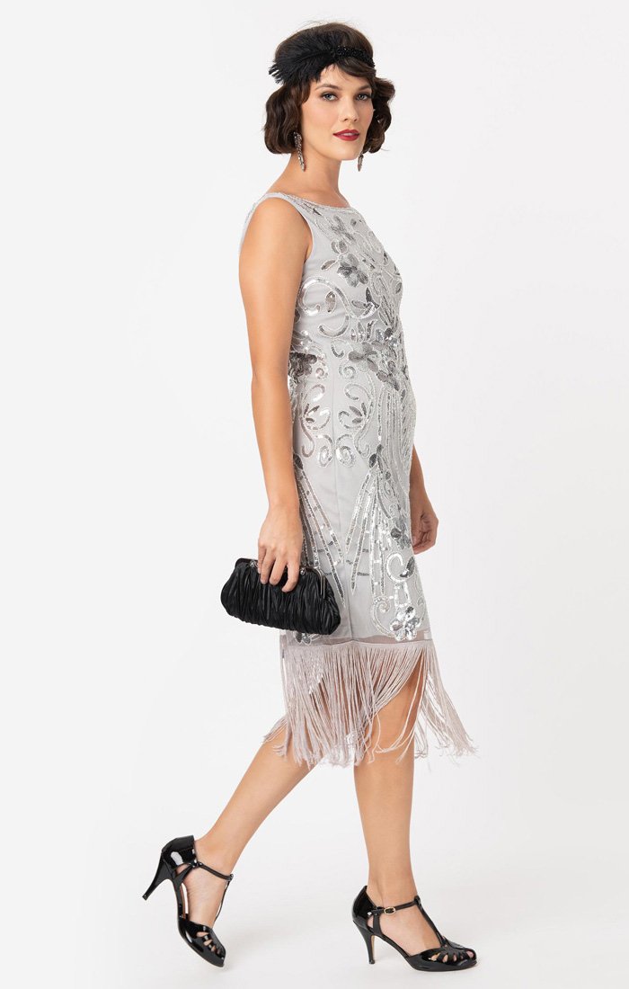 Black Sequin 1920's Vintage Inspired Fringe Flapper Dress-Alix Black Sequin 1920's Vintage Inspired Fringe Flapper Dress-Alix