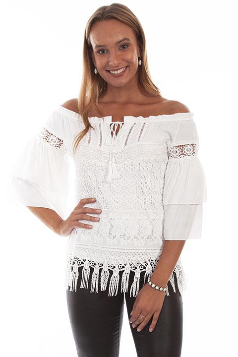 Ladies White Crochet Lace Blouse by Honey Creek-HC574 - Blanche's Place