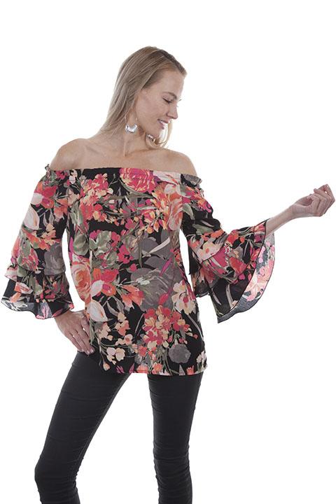 Ladies Off Sholder Western Floral Blouse-HC437 - Blanche's Place