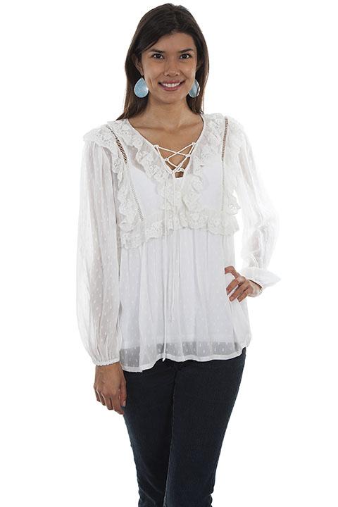 Ladies Romantic Ivory Swiss Dot Lace Blouse-HC477 - Blanche's Place