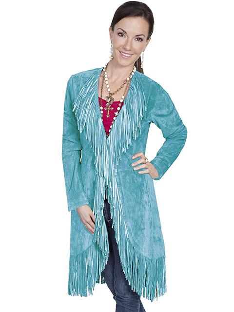 Womans Long Maxi Leather Western Fringe Coat L19