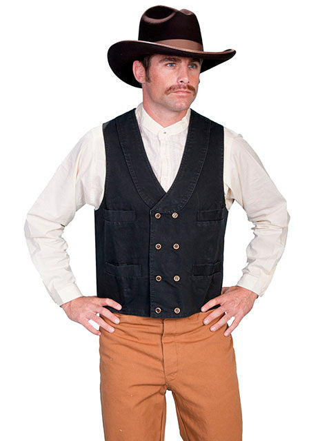 men's black double breasted canvas vest