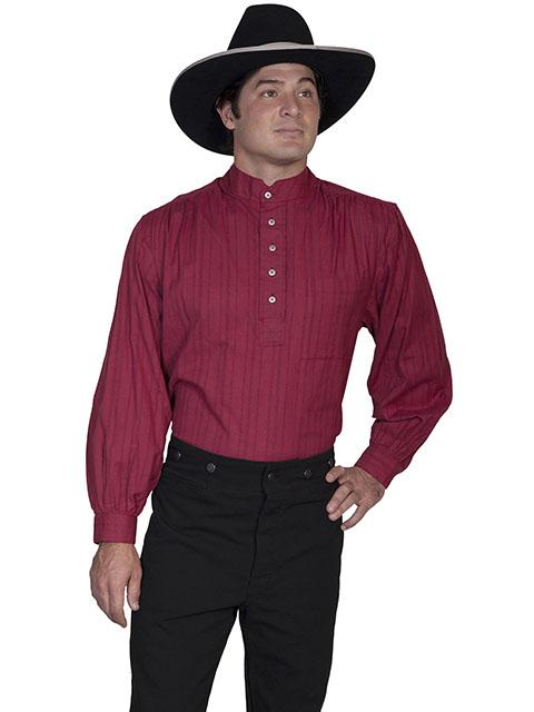 Mens Old West Frontier Cotton Pull Over Shirt with Tombstone Collar-RW Mens Old West Frontier Cotton Pull Over Shirt with Tombstone Collar-RW