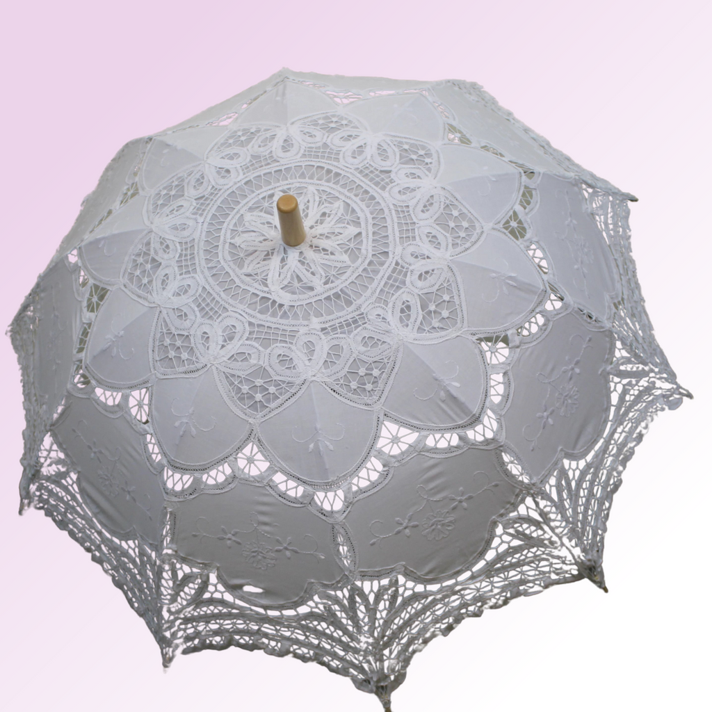 Victorian  Battenburg Lace Parasol in White or Black Lace