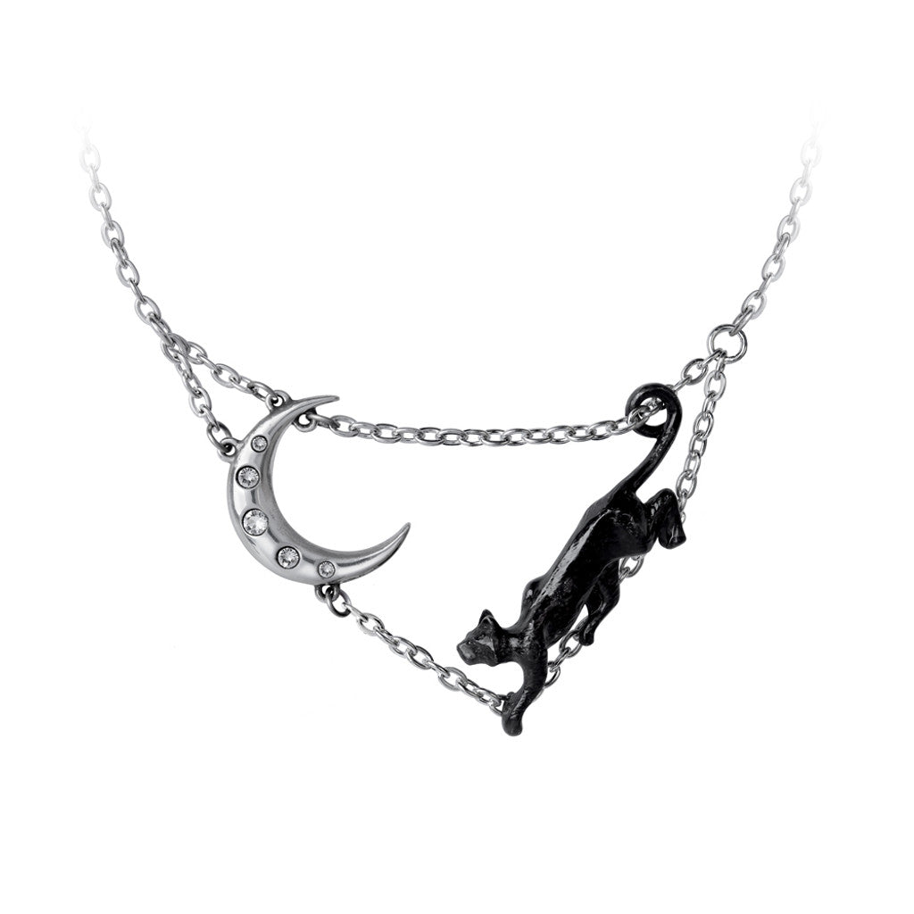 Minnaloushe Necklace- Black Cat Chasing Moon-Alchemy Gothic