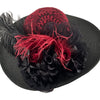 Edwardian Large Brim Black Hat with Burgundy Accents #1451