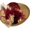 Burgundy Edwardian Large Brim Hat with Feathers and Roses