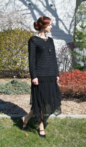 Roaring 20's Flapper Dress-Black Lace-Size L - Blanche's Place