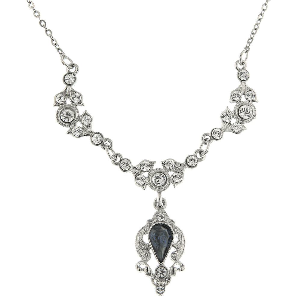 SILVER-TONE BLUE COLOR AND CRYSTAL BELLE EPOCH DROP NECKLACE 16 ADJ. 17507 - Blanche's Place