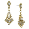 GOLD-TONE CRYSTAL BELLE EPOCH FAN WITH SIMULATED PEARL CENTER DROP EARRINGS-17537 - Blanche's Place