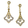 GOLD-TONE EDWARDIAN PAVE CRYSTAL FLEUR WITH CRYSTAL ACCENT TOP DROP EARRINGS-17539 - Blanche's Place