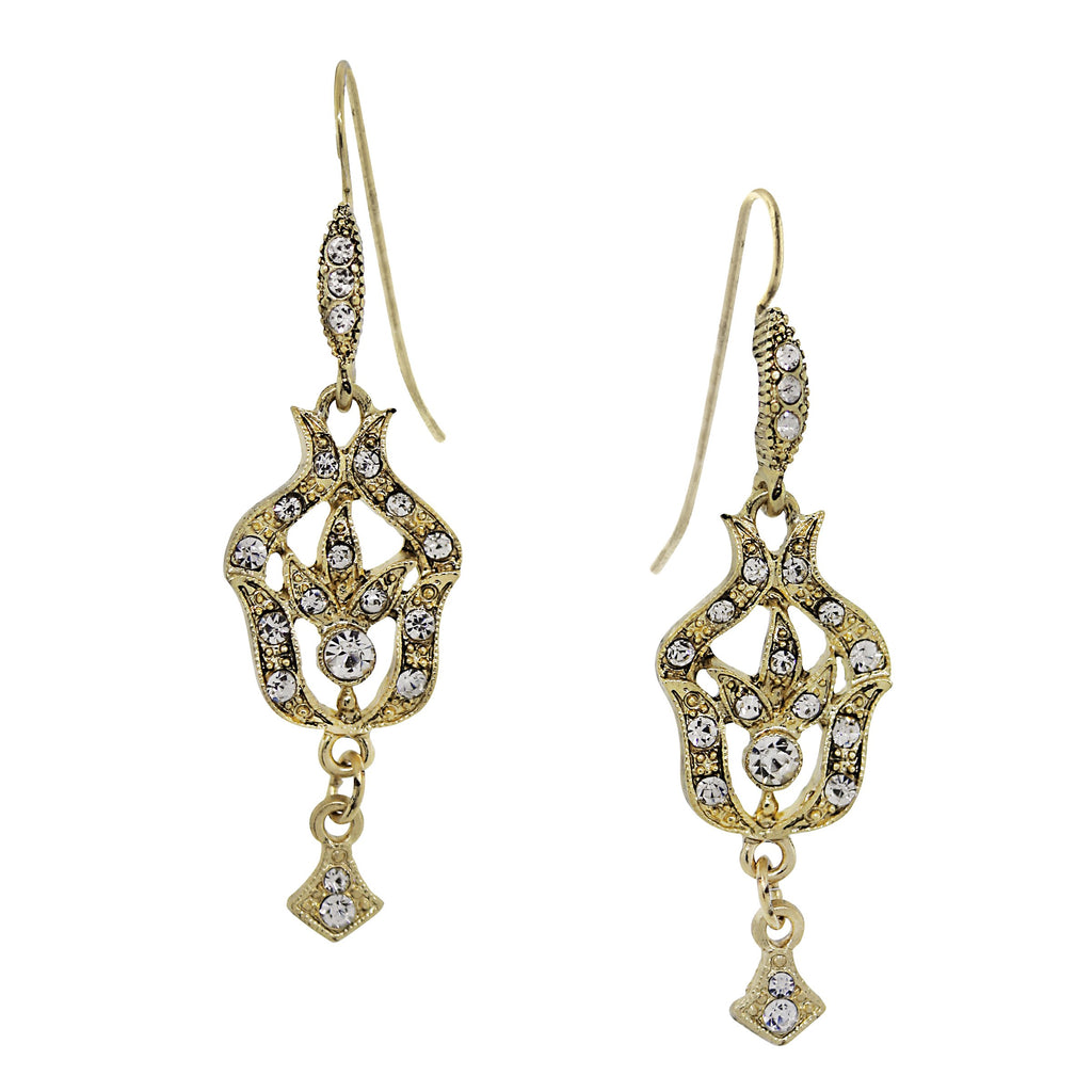 GOLD-TONE BELLE EPOCH PAVE FLEUR WITH CRYSTAL ACCENTS DROP EARRINGS-17540 - Blanche's Place