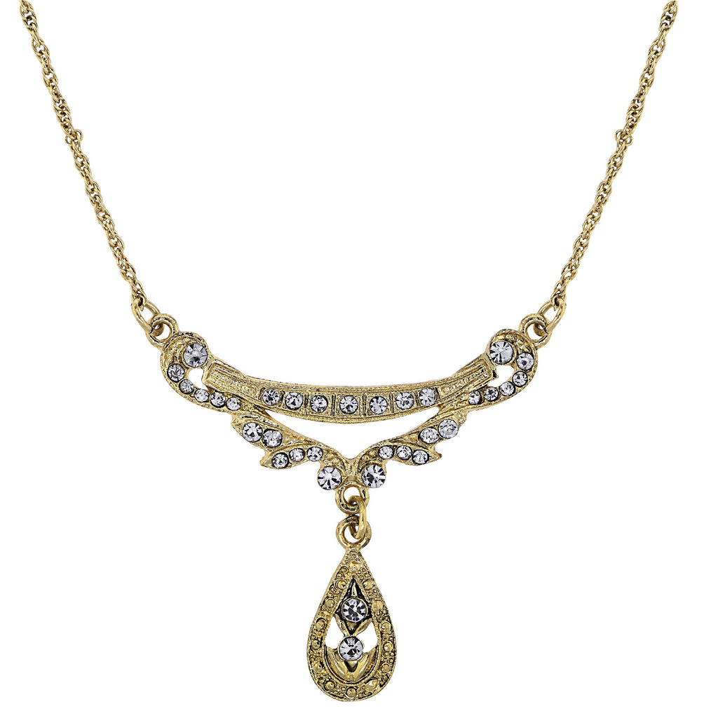 GOLD-TONE CRYSTAL EDWARDIAN SWAG SHAPED COLLAR NECKLACE 16 ADJ. - 17542 - Blanche's Place