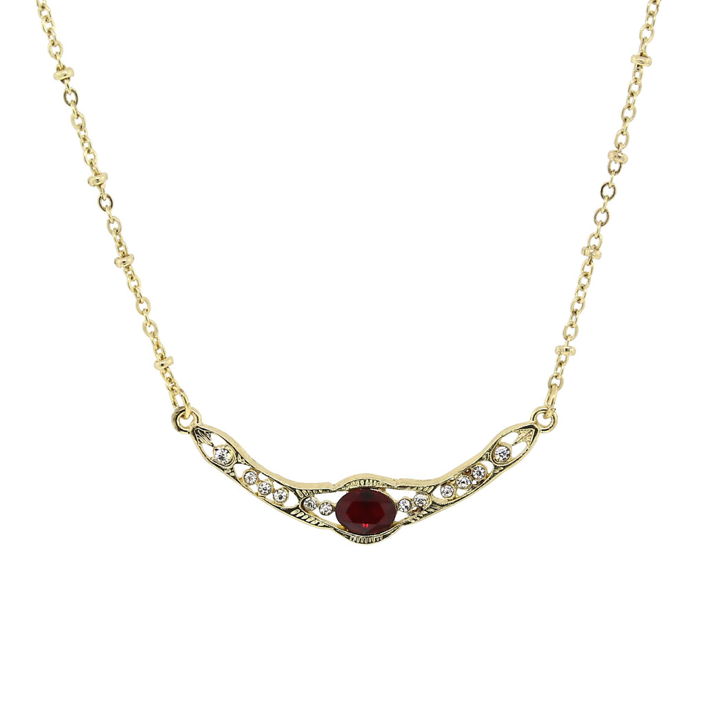 GOLD-TONE EDWARDIAN WITH RED CENTER STONE COLLAR NECKLACE 16 ADJ. - 17557 - Blanche's Place