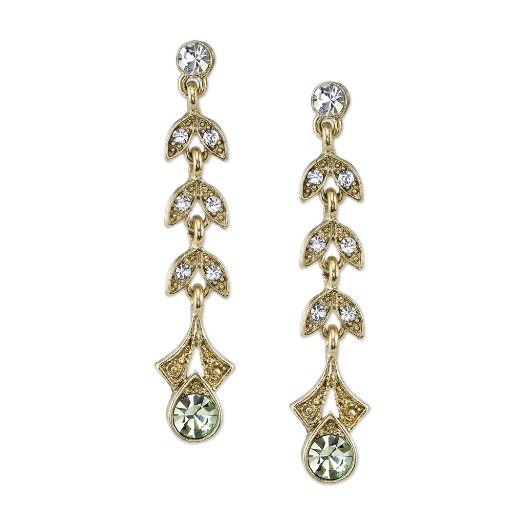 Vintage Inspired Gold Tone and Green Crystal Earrings Downton Abbey Collection-17677 - Blanche's Place