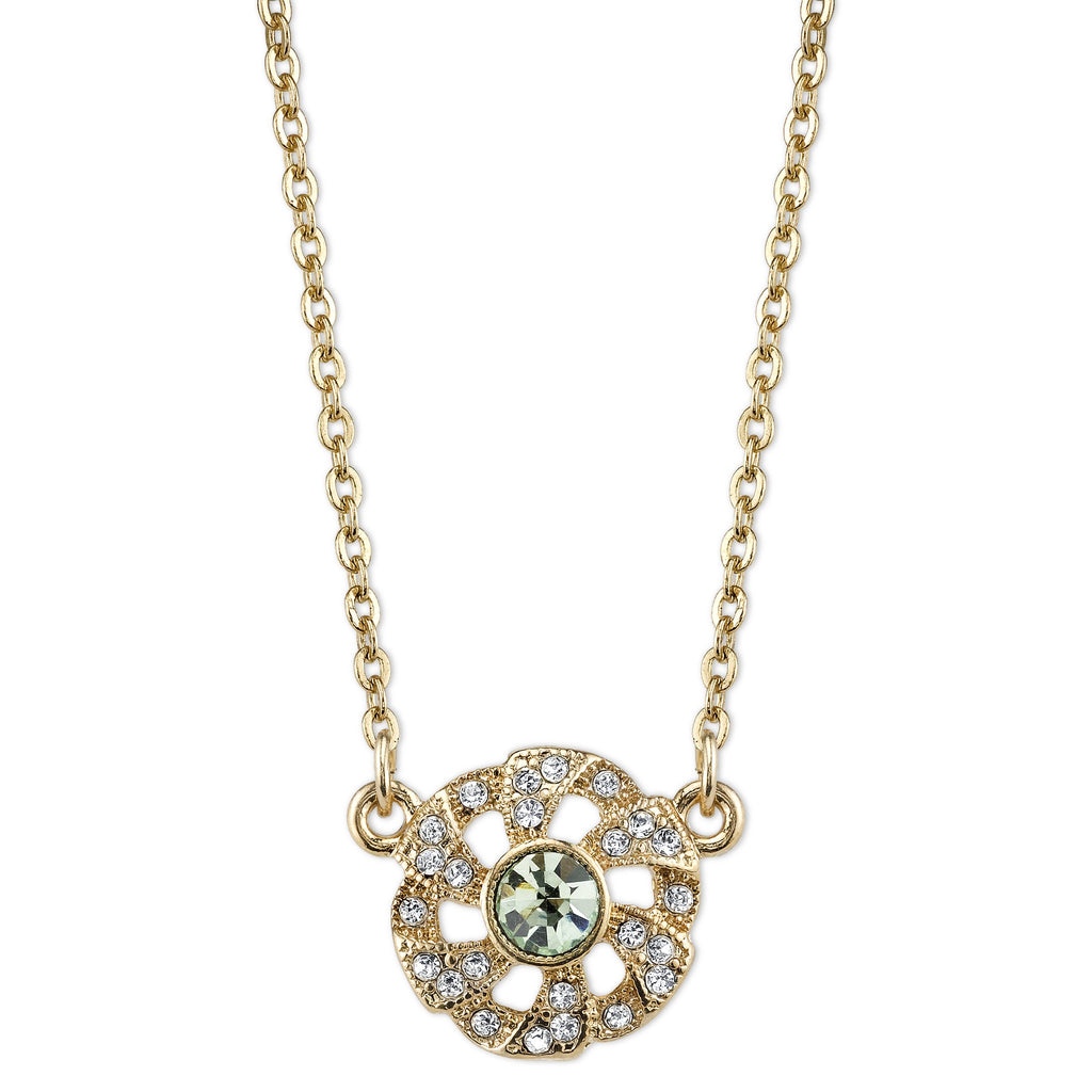 Downton Abbey Vintage Inspired Gold Tone Necklace with Light Green Stone-17718 - Blanche's Place