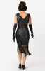 1920s Black and Silver Beaded Flapper Dress With Long Fringe-Dacquoise - Blanche's Place
