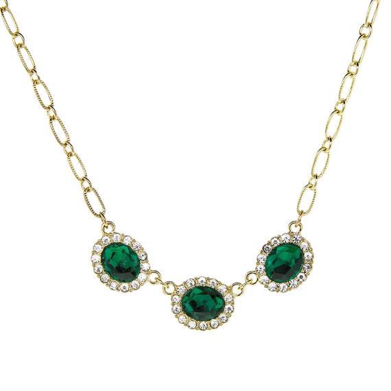 Downton Abbey Gold Tone Peridot Green Color and Crystal Accent Necklace-18227 - Blanche's Place